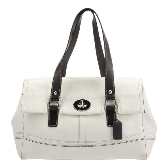 Rare Vintage Coach Hamilton White Pebbled Leather Satchel Tote Bag Purse - Picture 1 of 13